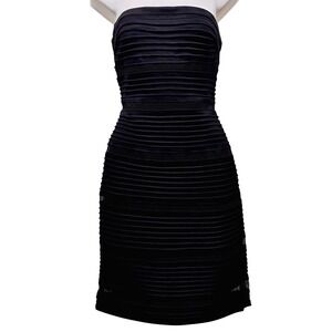 Adrianna Papell Womens Black Strapless Tiered Mesh Bodycon Dress Size 6 RN59782